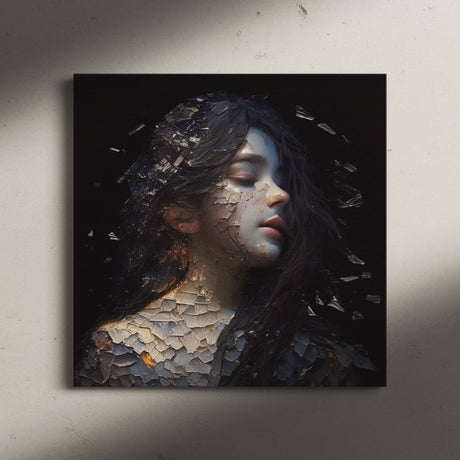 Dark Sad Moody Portrait of a Girl with Broken Glass Canvas Wall Art Print {Shattered Youth} Canvas Wall Art Sckribbles   