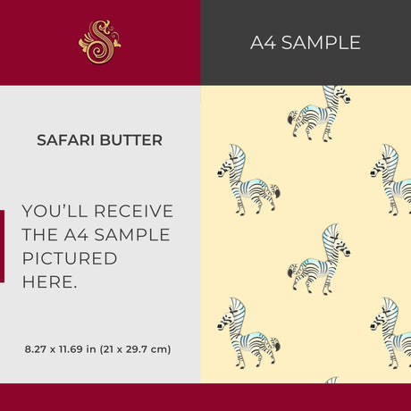 Safari Butter | Light Butter Yellow Zebra Nursery Wallpaper Wallpaper Sckribbles Signature - Premium Non-Woven A4 Sample - 8.3 × 11.7 in (21 × 29.7 cm)