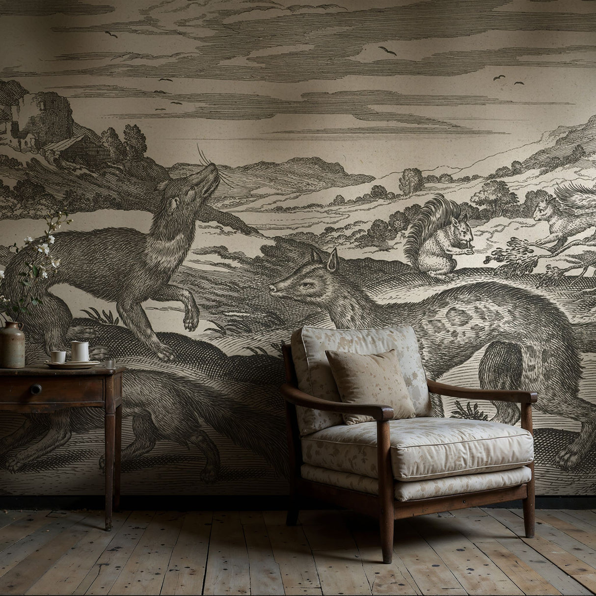 Black & White Vintage Animal Wallpaper Mural {Animalium Quadrupedum} Wallpaper Mural Sckribbles