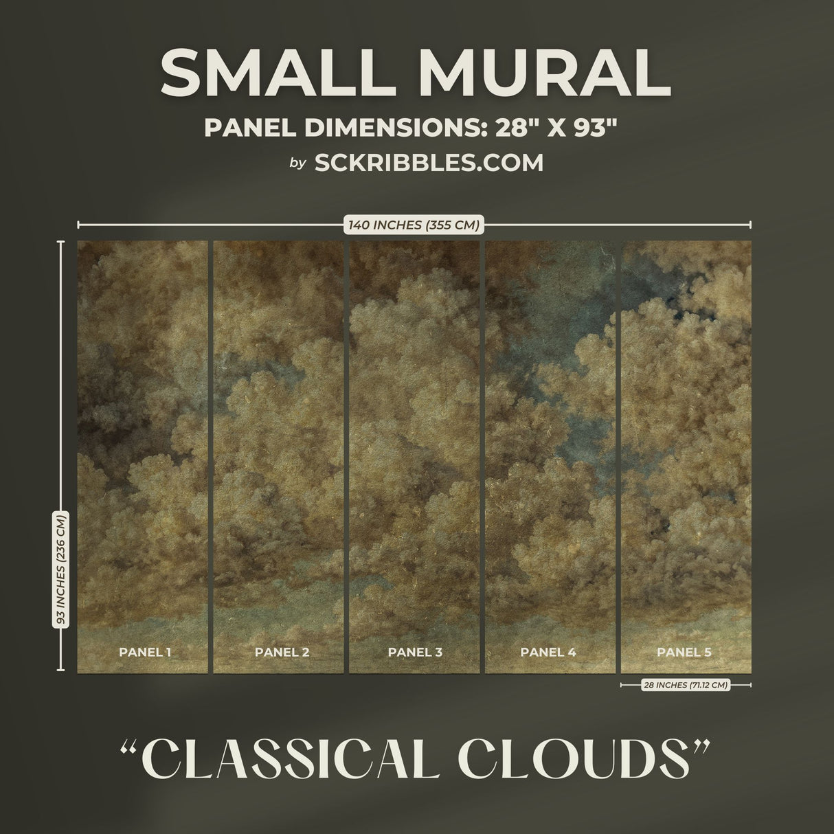 Vintage Renaissance Weathered Wallpaper Mural {Classical Clouds} Wallpaper Sckribbles   