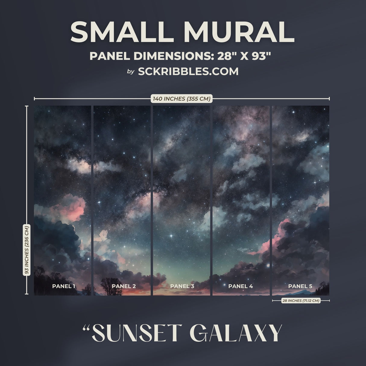 Blue Celestial Star Landscape Wallpaper Mural {Sunset Galaxy} Wallpaper Mural Sckribbles