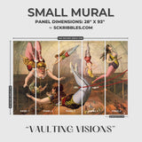 Vintage Circus Acrobats Whimsical Wallpaper Mural {Vaulting Visions} Wallpaper Mural Sckribbles Peel & Stick - (Budget) Small Room Mural - Full Set of Sheets (x5 Panels)