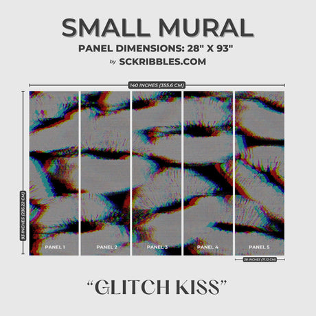 Cool Edgy Bold Lipstick Kisses Wallpaper Mural {Glitch Kiss} Wallpaper Mural Sckribbles Peel & Stick - (Budget) Small Room Mural - Full Set of Sheets (x5 Panels)