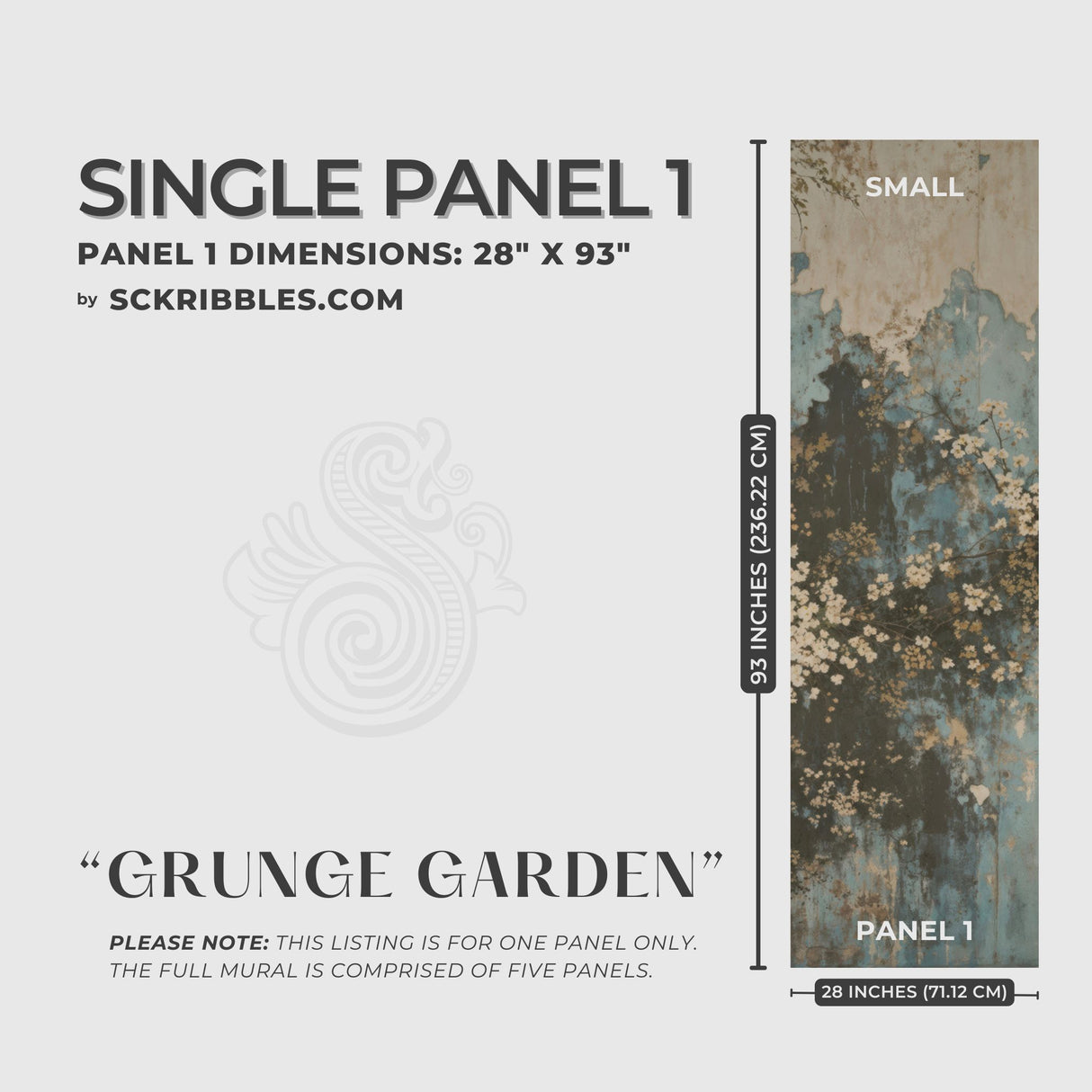 Grunge Weathered Rustic Floral Wallpaper Mural {Grunge Garden} Wallpaper Mural Sckribbles