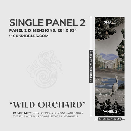 Moody Scenic Fruit Trees Landscape Wallpaper Mural {Wild Orchard} Wallpaper Mural Sckribbles Peel & Stick - (Budget) x1 Sheet for Small Room (Panel 2) - 28" W x 93" H / 71 cm x 236 cm