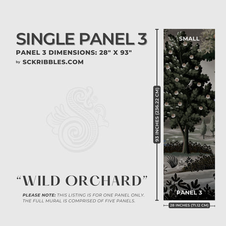 Moody Scenic Fruit Trees Landscape Wallpaper Mural {Wild Orchard} Wallpaper Mural Sckribbles Peel & Stick - (Budget) x1 Sheet for Small Room (Panel 3) - 28" W x 93" H / 71 cm x 236 cm