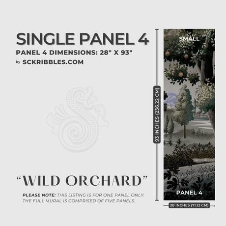 Moody Scenic Fruit Trees Landscape Wallpaper Mural {Wild Orchard} Wallpaper Mural Sckribbles Peel & Stick - (Budget) x1 Sheet for Small Room (Panel 4) - 28" W x 93" H / 71 cm x 236 cm