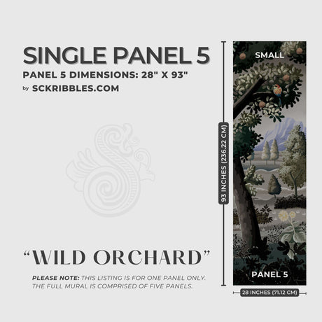Moody Scenic Fruit Trees Landscape Wallpaper Mural {Wild Orchard} Wallpaper Mural Sckribbles Peel & Stick - (Budget) x1 Sheet for Small Room (Panel 5) - 28" W x 93" H / 71 cm x 236 cm