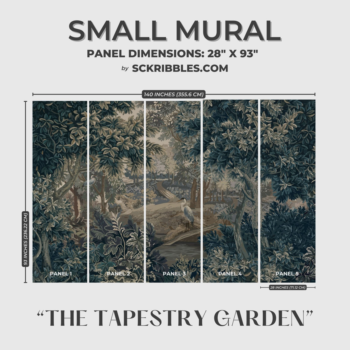 Vintage Scenic Botanical Trees Wallpaper Mural {The Tapestry Garden} Wallpaper Mural Sckribbles