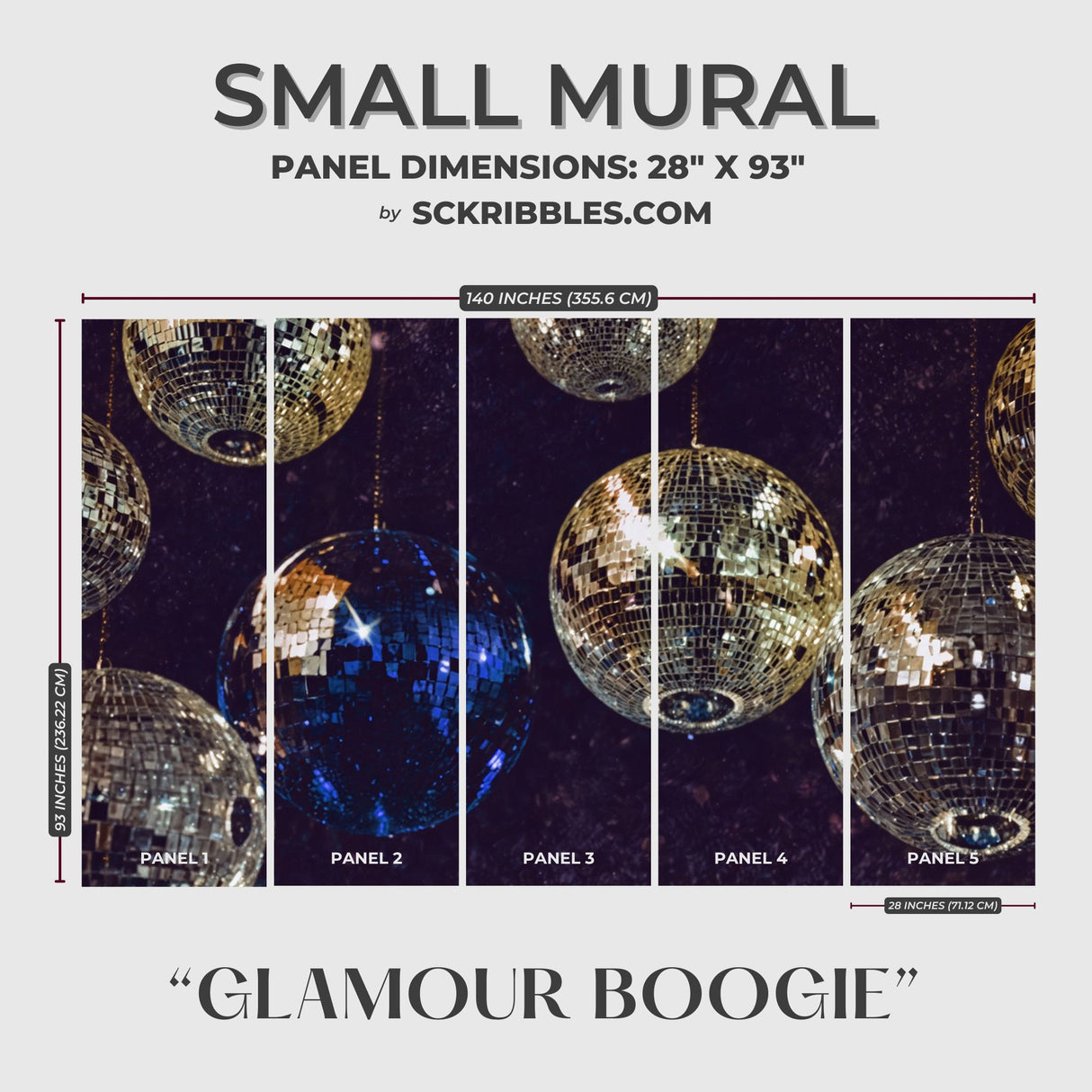 Dark Moody Disco Glam Mirrorball Wallpaper Mural {Glamour Boogie} Wallpaper Mural Sckribbles