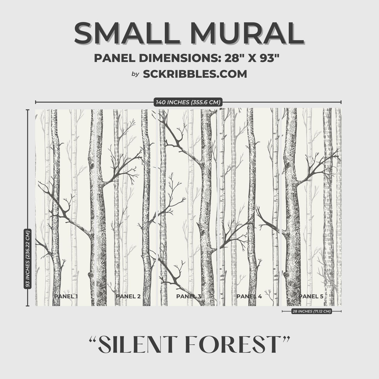 Scenic Landscape Birch Tree Wallpaper Mural {Silent Forest} Wallpaper Mural Sckribbles