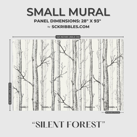 Scenic Landscape Birch Tree Wallpaper Mural {Silent Forest} Wallpaper Mural Sckribbles