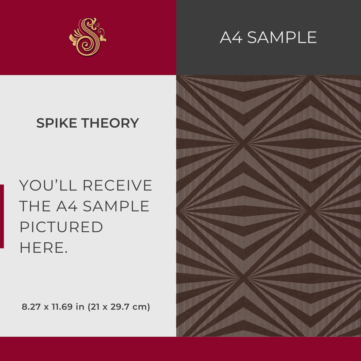 Spike Theory | Brown Geometrical Masculine Art Deco Wallpaper Wallpaper Sckribbles Signature - Premium Non-Woven A4 Sample - 8.3 × 11.7 in (21 × 29.7 cm)