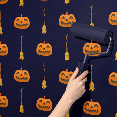 Dark Spooky Pumpkin & Broomstick Halloween Wallpaper {The Witch's Crop} Wallpaper Sckribbles