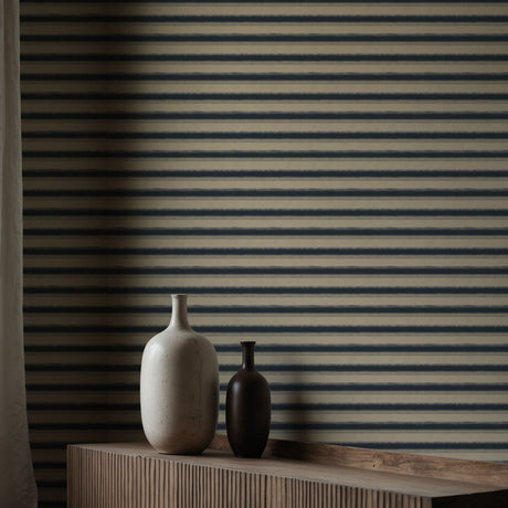 Stylish Blue & Beige Horizontal Striped Wallpaper {Raw Horizon} Wallpaper Sckribbles