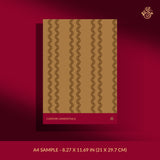A terracotta brown wavy striped wallpaper sample.