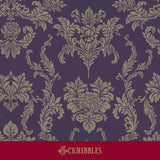 Traditional plum purple damask wallpaper.