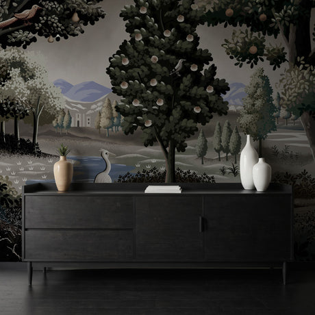Moody Scenic Fruit Trees Landscape Wallpaper Mural {Wild Orchard} Wallpaper Mural Sckribbles