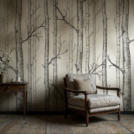 Scenic Landscape Birch Tree Wallpaper Mural {Silent Forest} Wallpaper Mural Sckribbles