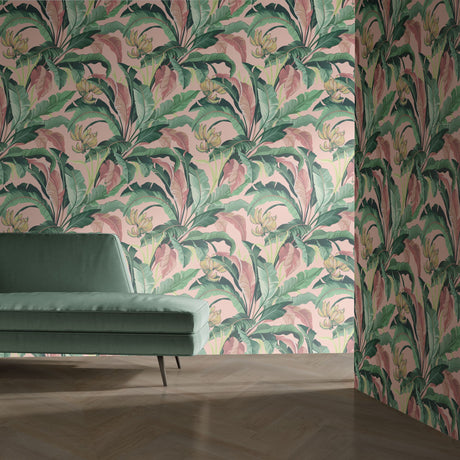 Pink and Green Banana Leaves Jungle Wallpaper {Tropical Delight} Wallpaper Sckribbles   