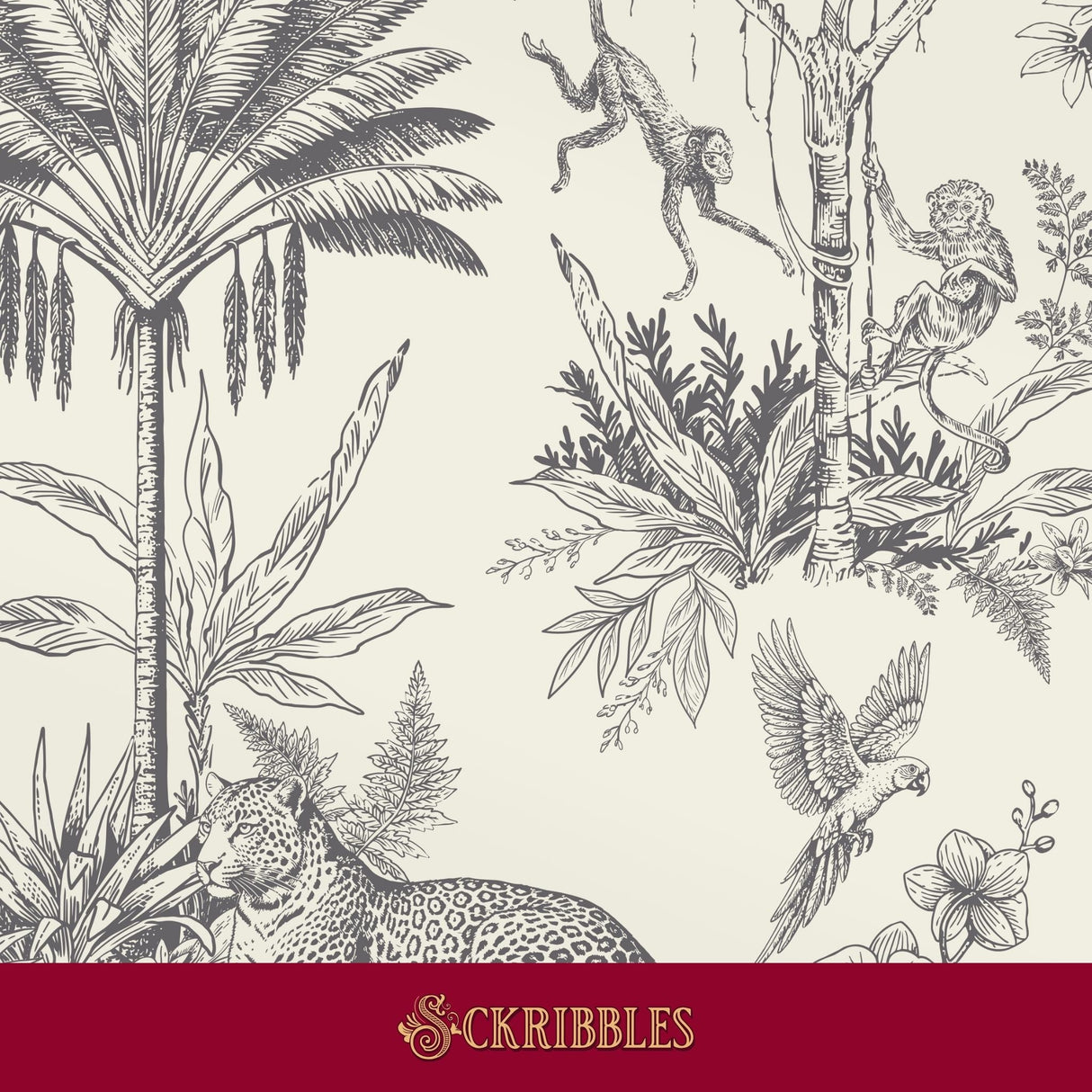 Tropical toile wallpaper.