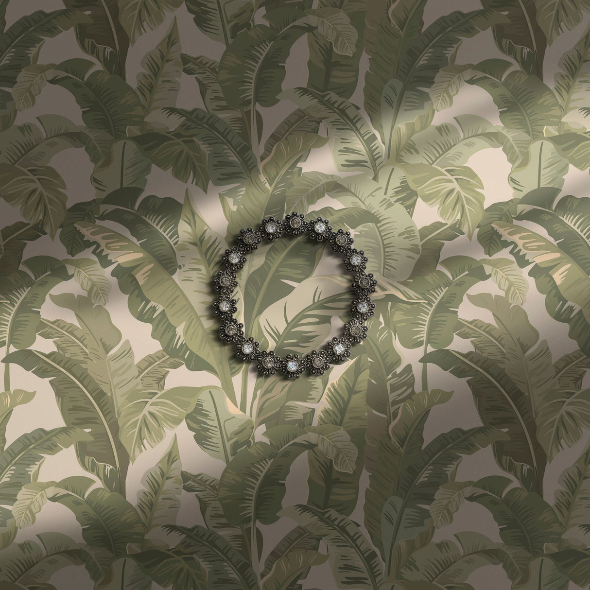 Large format tropical banana tree leaves wallpaper.