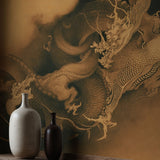 Moody Mythical Brown Japanese Wallpaper Mural {Two Dragons in Clouds} Wallpaper Mural Sckribbles