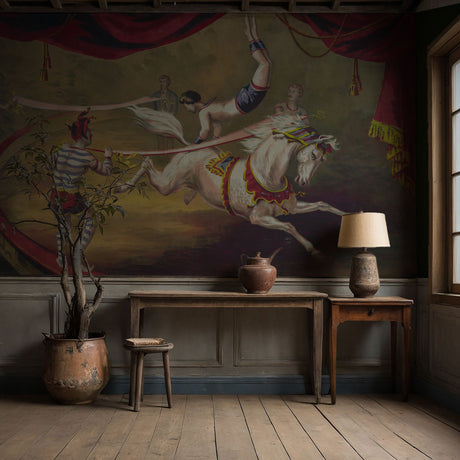 Playful Vintage Circus Horses Wallpaper Mural {Jesters & Steeds} Wallpaper Mural Sckribbles