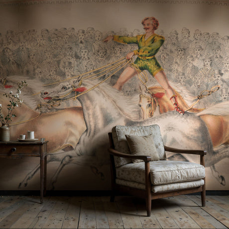 Fun Vintage Circus Horses Wallpaper Mural {Acrobats & Stallions} Wallpaper Mural Sckribbles