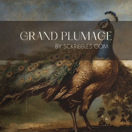 Scenic Peacock Vintage Landscape Wallpaper Mural {Grand Plumage} Wallpaper Mural Sckribbles