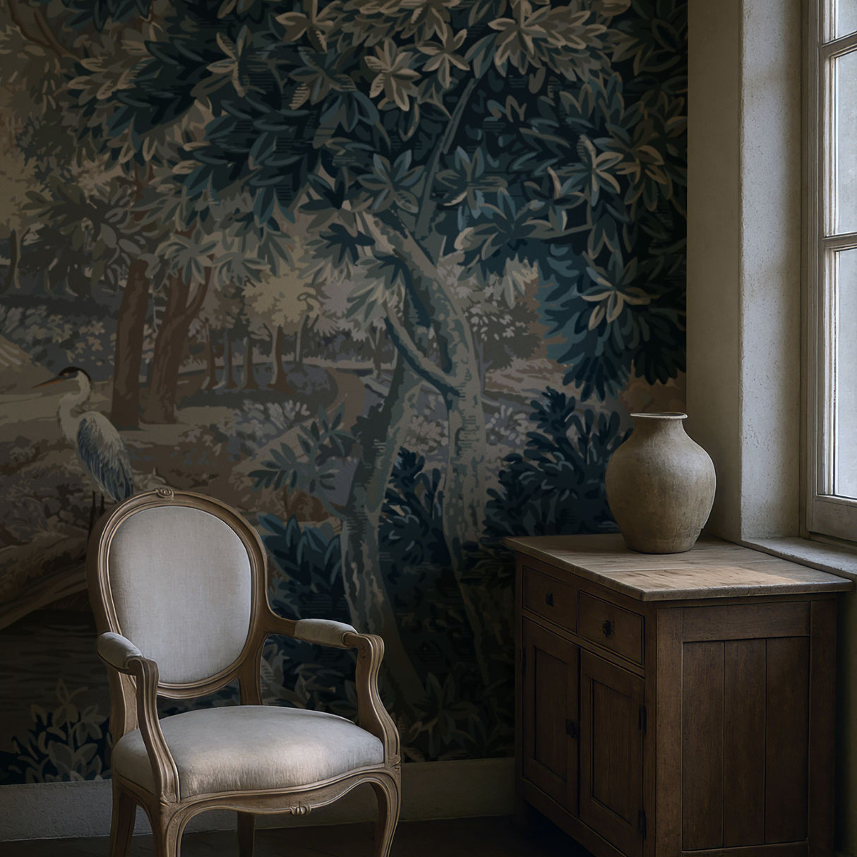 Vintage Scenic Botanical Trees Wallpaper Mural {The Tapestry Garden} Wallpaper Mural Sckribbles