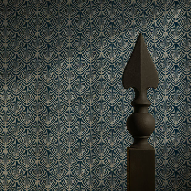 Vintage Gatsby | Art Deco Fan Weathered Blue & Green Wallpaper Wallpaper Sckribbles
