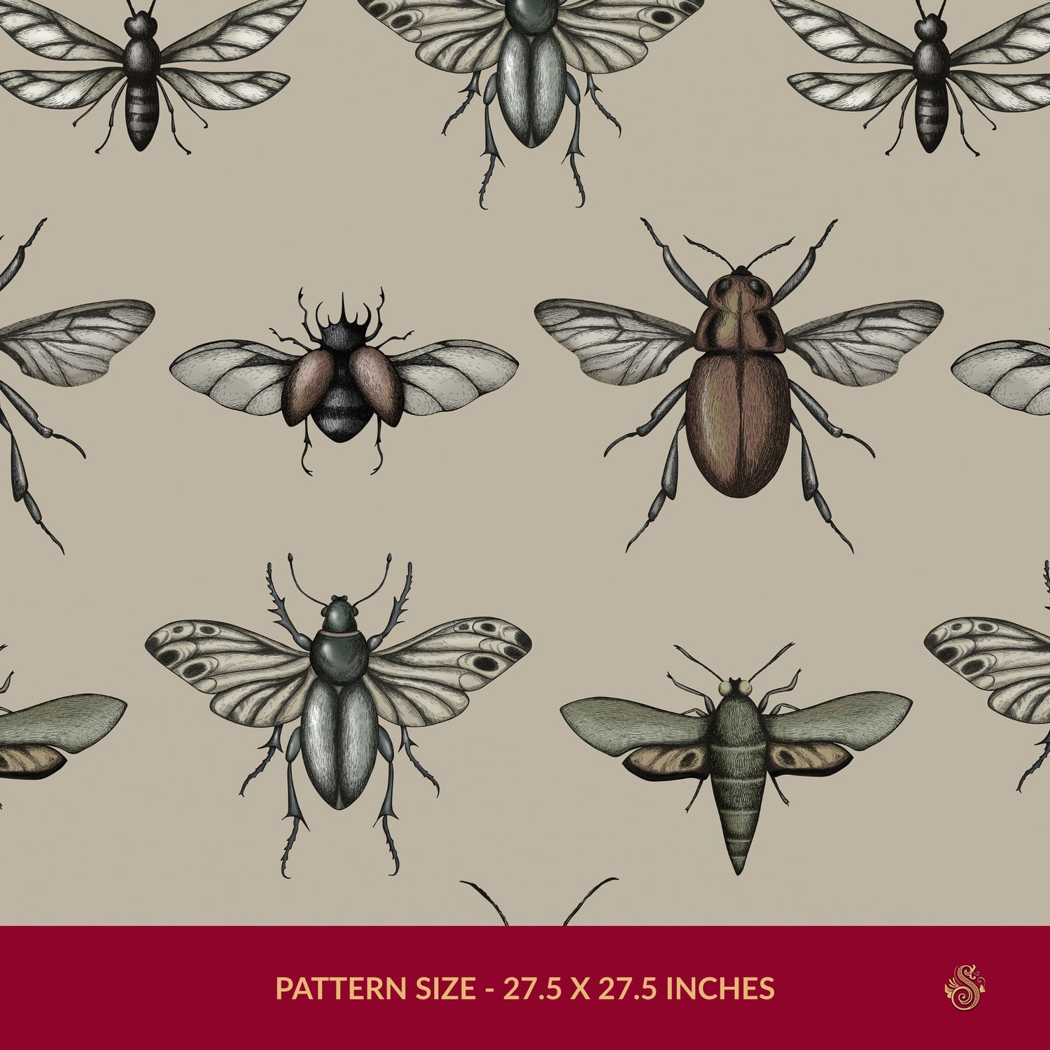 Bug Motif | Fun Eccentric Vintage Insect Wallpaper Wallpaper Sckribbles Signature - Premium Non-Woven Roll - 27.5 in x 32.8 ft (70 cm × 10 m) Imago