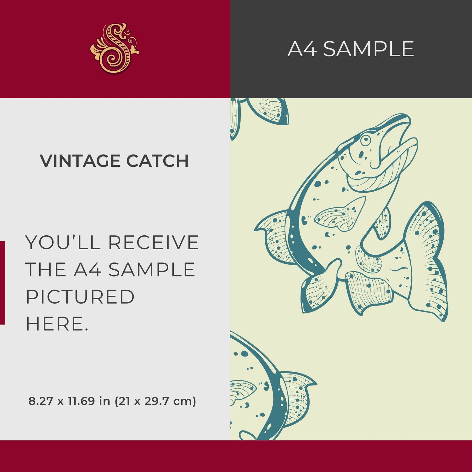 Vintage Catch | Fun Green & Cream Vintage Fish Wallpaper
