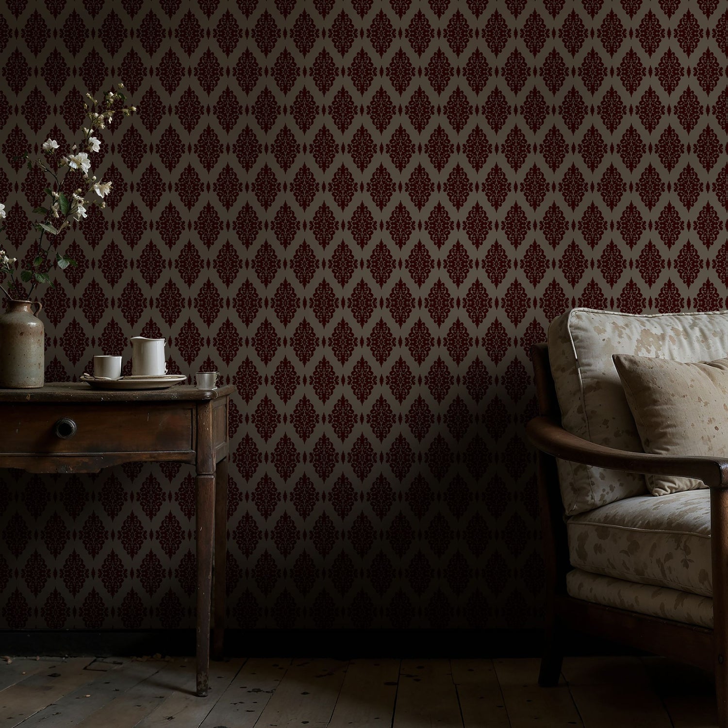 Ornate Grace | Vintage Opulent Regal Victorian Damask Wallpaper Wallpaper Sckribbles