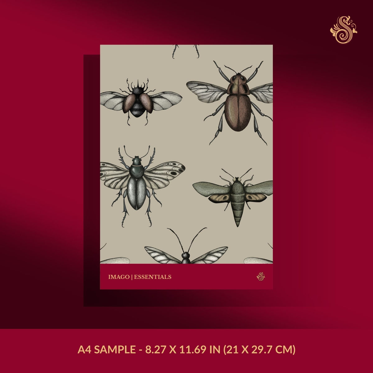 Vintage insect wallpaper sample.