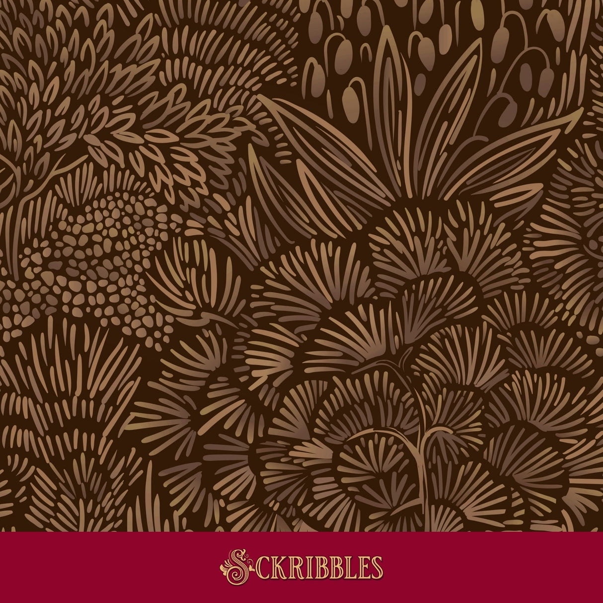 Warm brown botanical wallpaper.