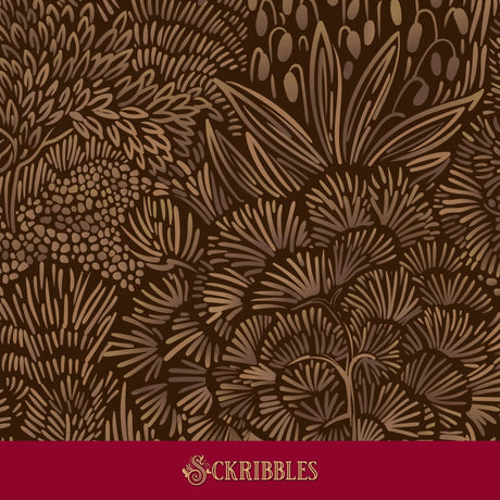 Warm brown botanical wallpaper.