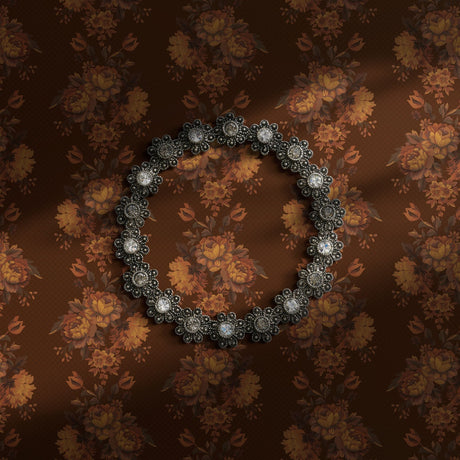 A warm brown vintage floral wallpaper.