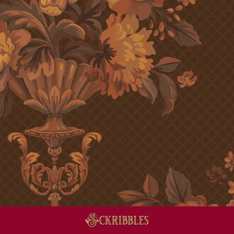 Warm brown floral wallpaper.