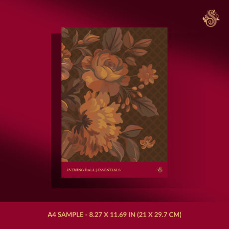 Warm brown moody floral wallpaper sample.