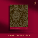 Warm brown moody damask wallpaper sample.