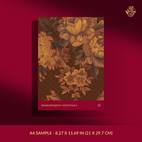 A warm brown vintage floral wallpaper sample.