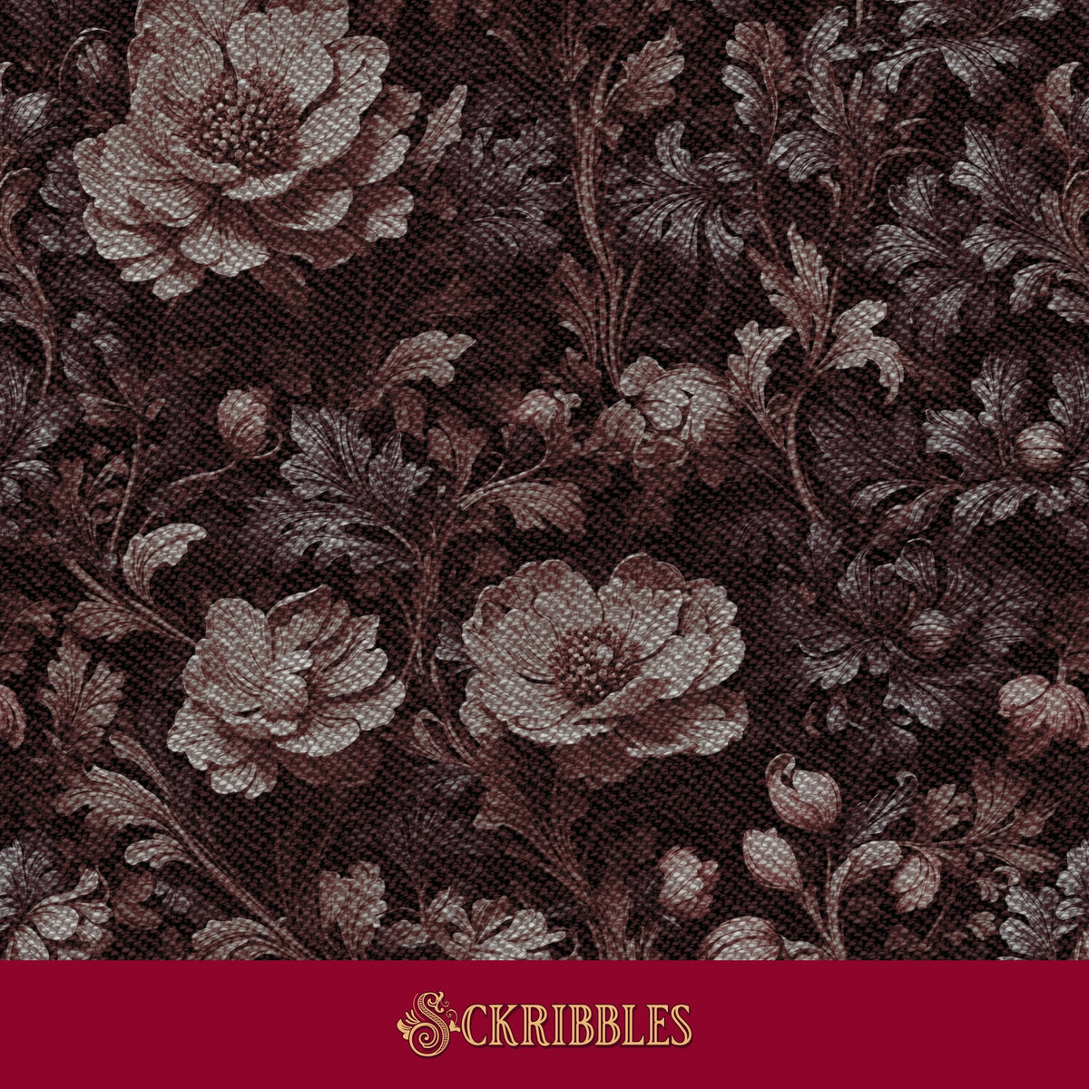A warm, dark floral wallpaper.