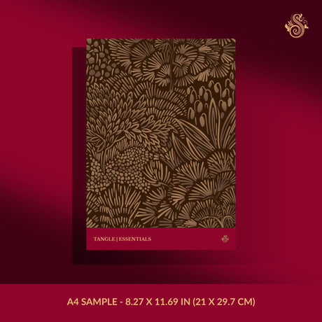 Warm moody brown botanical wallpaper sample.