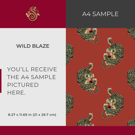 Wild Blaze | Bright Red & Green Maximalist Tiger Wallpaper Wallpaper Sckribbles