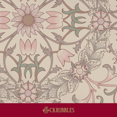 William Morris Ceiling wallpaper in muted beige tones.