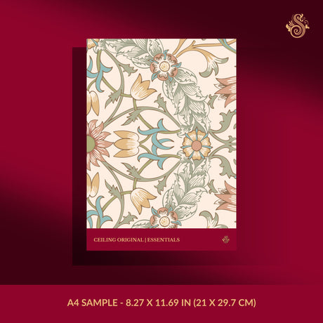 Floral neutral-toned original William Morris Ceiling wallpaper sample.