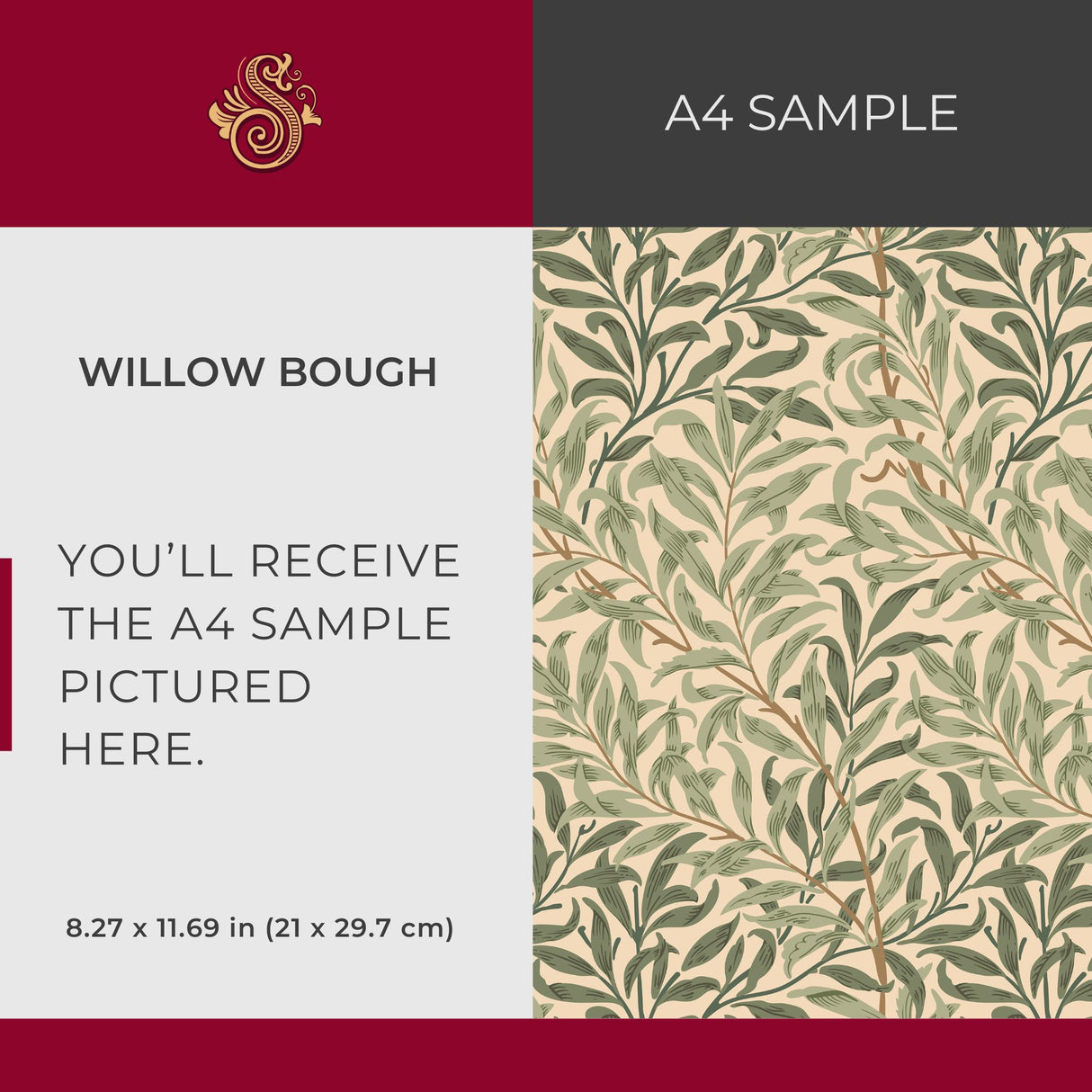 Willow Bough | Botanical Tree Branches William Morris Wallpaper Wallpaper Sckribbles Signature - Premium Non-Woven A4 Sample - 8.3 × 11.7 in (21 × 29.7 cm)