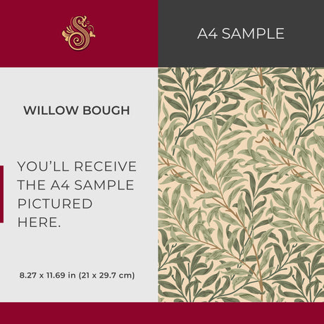 Willow Bough | Botanical Tree Branches William Morris Wallpaper Wallpaper Sckribbles Signature - Premium Non-Woven A4 Sample - 8.3 × 11.7 in (21 × 29.7 cm)